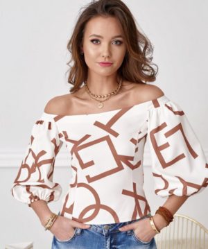 Bluzka hiszpanka wzór litery biała.