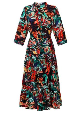 Czarna sukienka Midori w kwiaty z falbanami ( Febe)