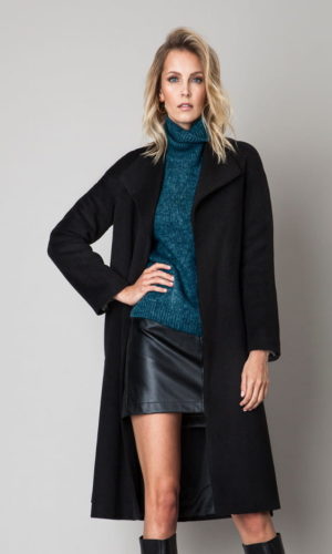 Czarny wełniany PŁASZCZ JANBOR