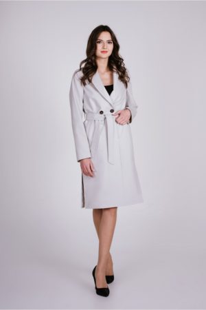 PŁASZCZ PROCHOWIEC JASNOSZARY Z ROZPORKAMI PO BOKACH Szulist