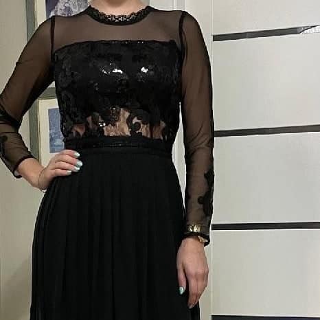 Czarna sukienka Maxi z gipiurą - obrazek 5