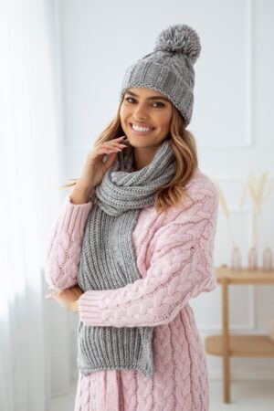 Czapka i szal HANDMADE sweet Sempre szary