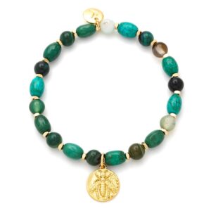 Bransoletka pozłacana z turkusami i agatami YVON`