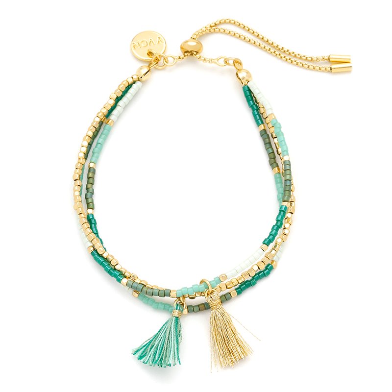 Bransoleta z pozłacanego mosiądzu i koralików Miyuki zielona YVON