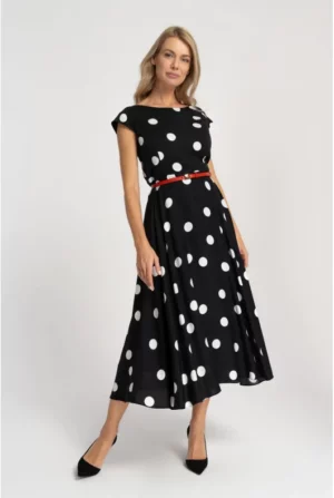 BONA - czarna sukienka w retro grochy Cotton Club