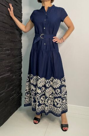 Sukienka Febe granatowa z haftem ( MIDORI FEMININE FASHION)