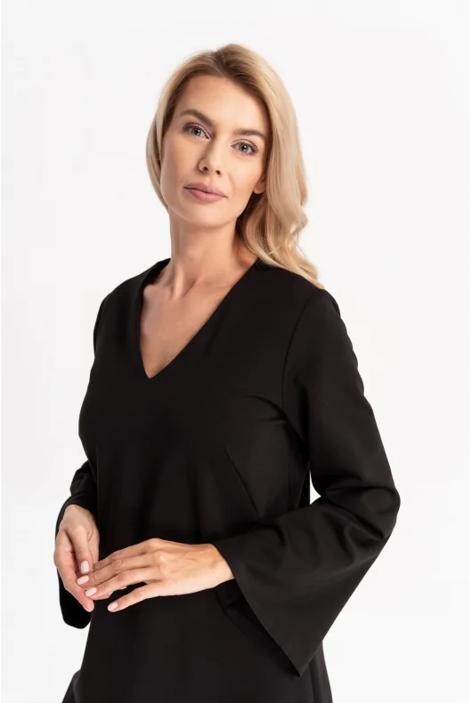 Czarna sukienka z rozkloszowanymi rękawami - NIKA Cotton Club kod prod: 234/609/980 - obrazek 2