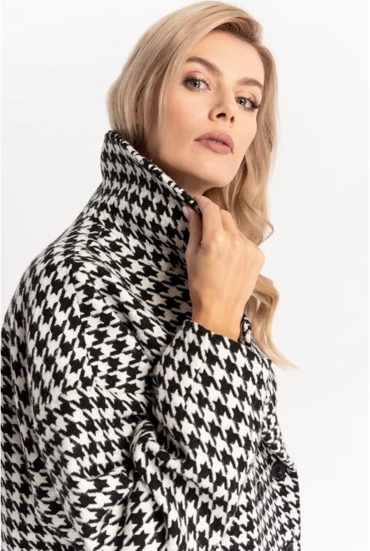 Krótka kurtka w biało-czarną pepitkę - JULAZ - Cotton Club - obrazek 4
