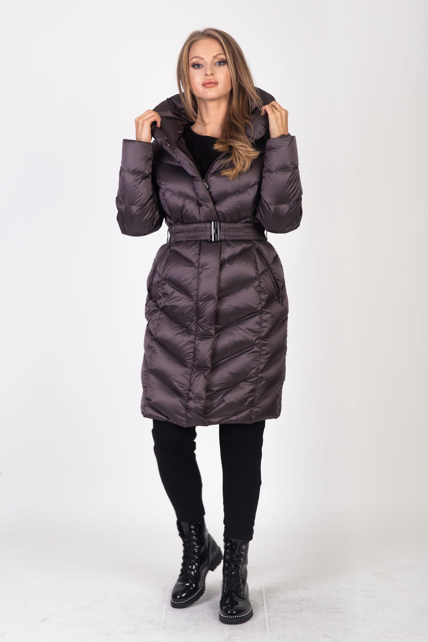 Płaszcz puchowy MONTANA bakłażan Modena Styl - obrazek 2