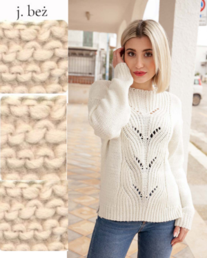 Sweter z warkoczem beżowy z wełną AL-BO 8127