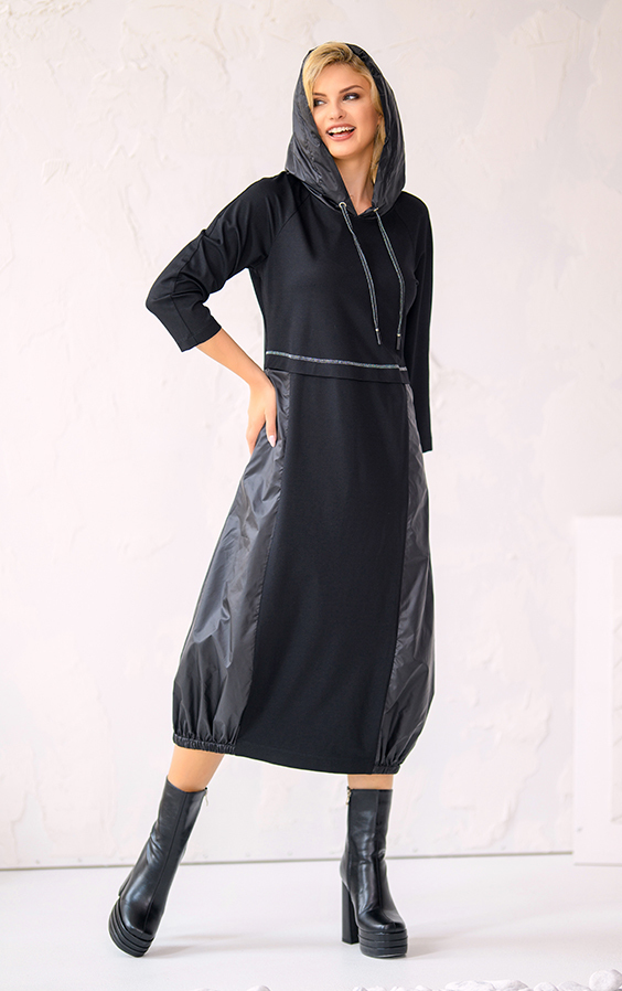 Czarna długa sukienka Taurus Kaskada Fashion - obrazek 2