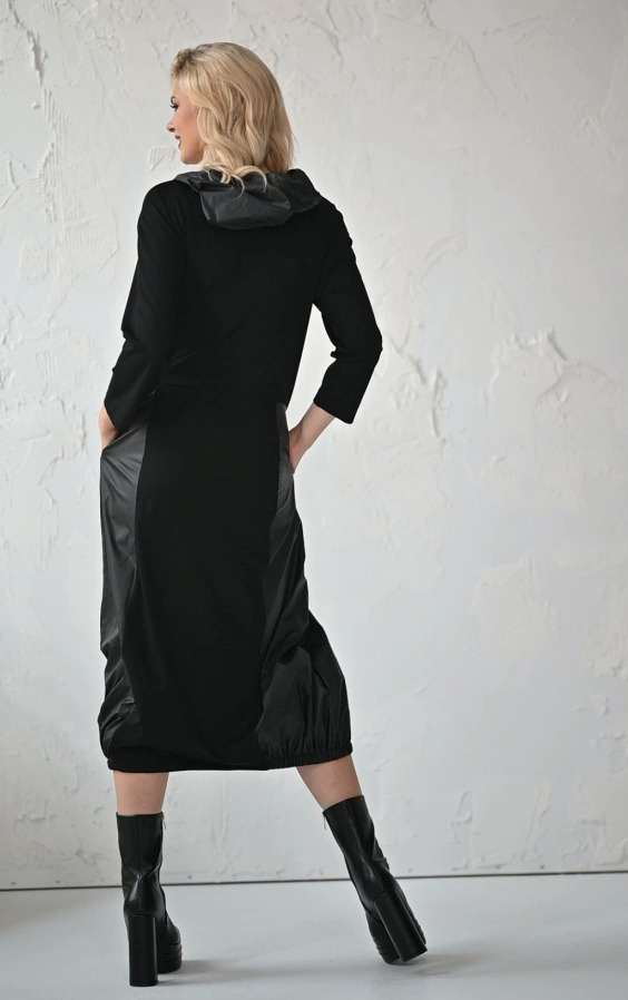 Czarna długa sukienka Taurus Kaskada Fashion - obrazek 4