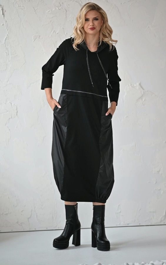 Czarna długa sukienka Taurus Kaskada Fashion - obrazek 3