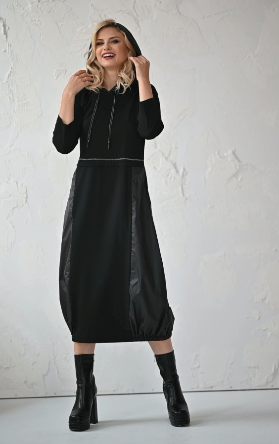 Czarna długa sukienka Taurus Kaskada Fashion - obrazek 6