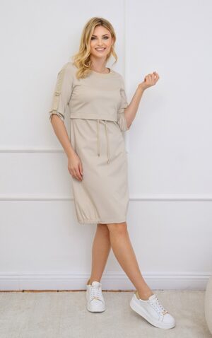 BEŻOWA DZIANINOWA SUKIENKA LIVIA KASKADA FASHION.