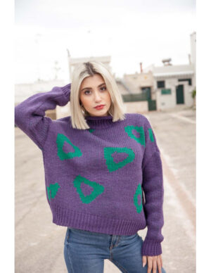 SWETER 8138 Fioletowo-zielony z wełną IMMAGINE COLLECTION