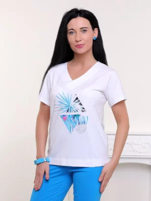 Biała bluzka bawełniana kr. ręk. z nadrukiem Awaro Top-Bis