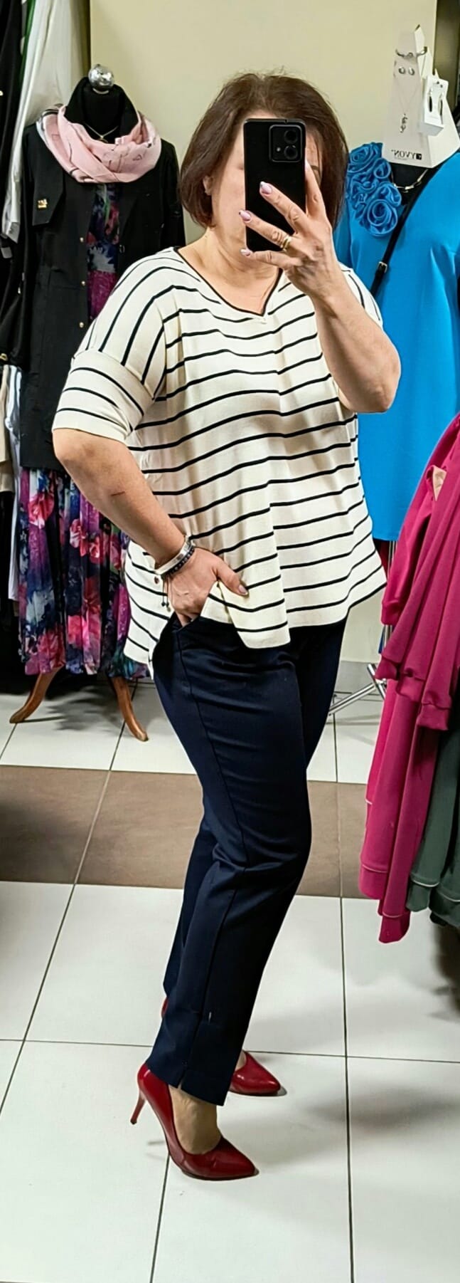 Sweter SC-EIREEN STRIPE kremowy w paski granatowe soyaconcept - obrazek 4