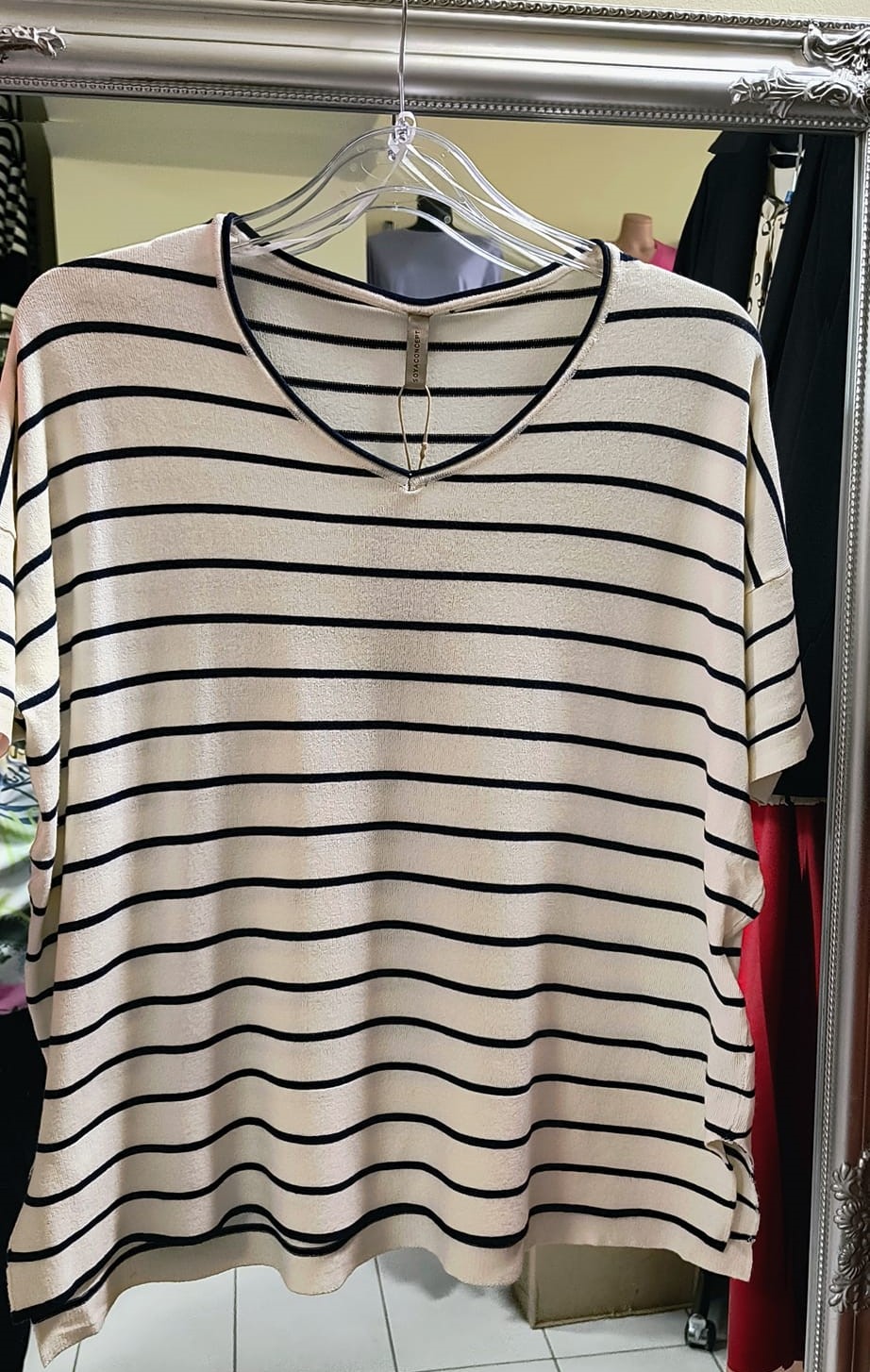 Sweter SC-EIREEN STRIPE kremowy w paski granatowe soyaconcept - obrazek 2