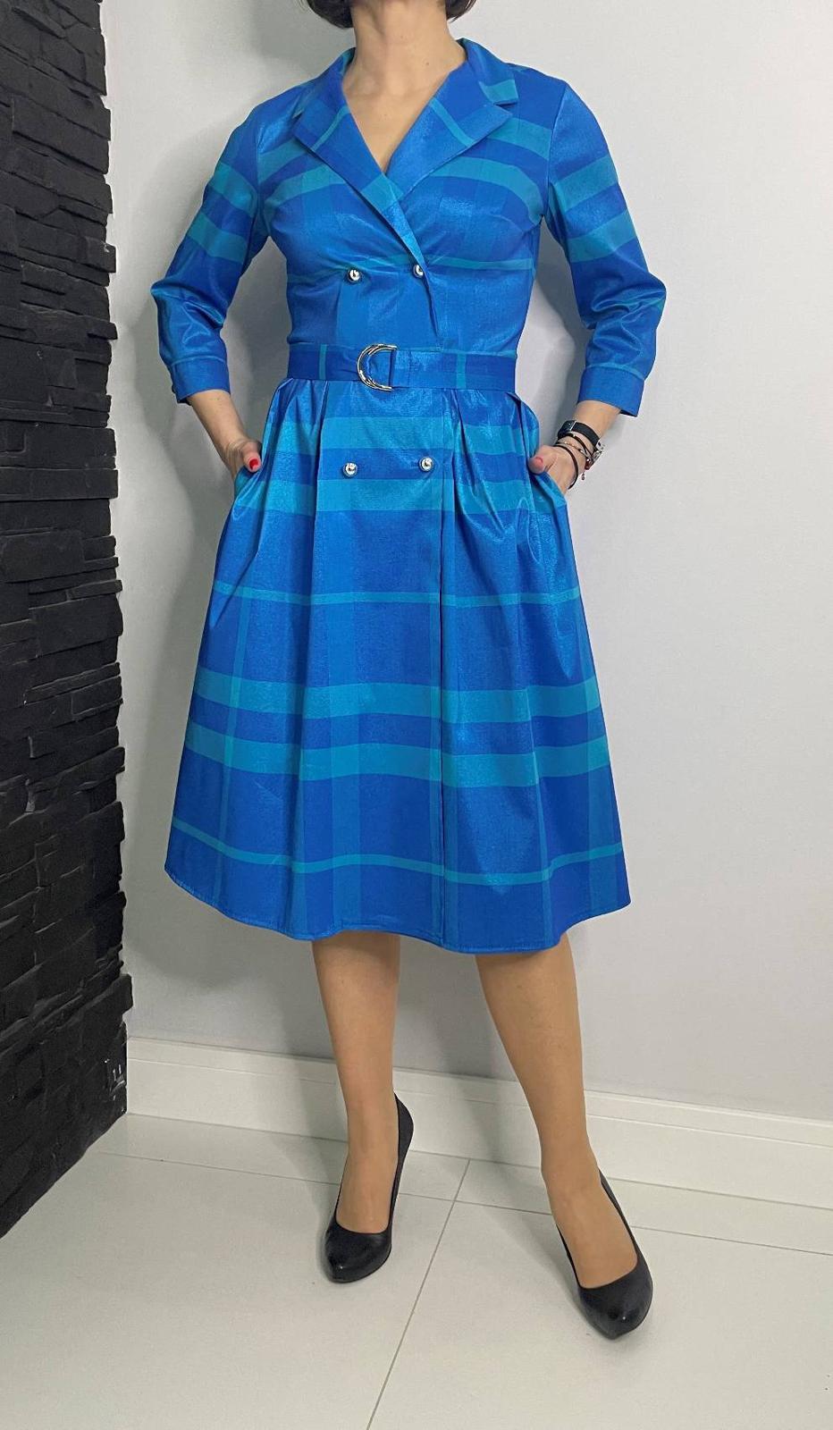 Sukienka Matylda Krata Niebieska Midori Feminine fashion - obrazek 2