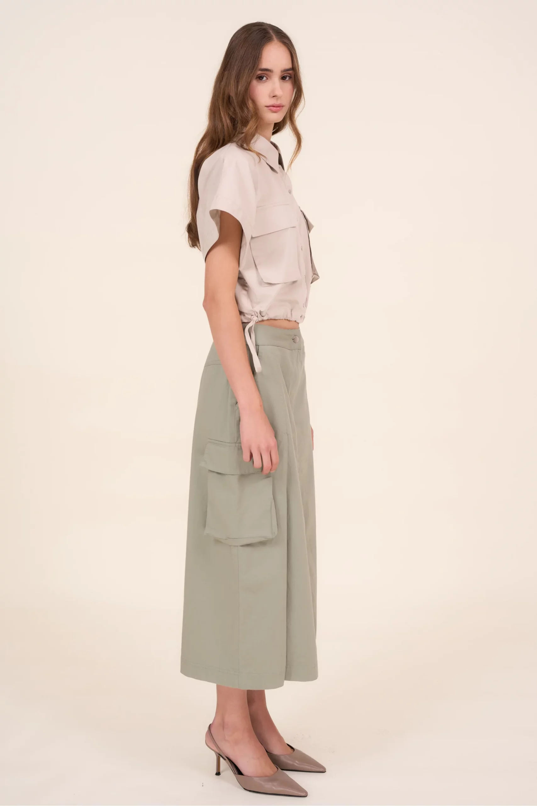 Spódnica MIDI w kolorze khaki - SAMBA Cotton Club - obrazek 3