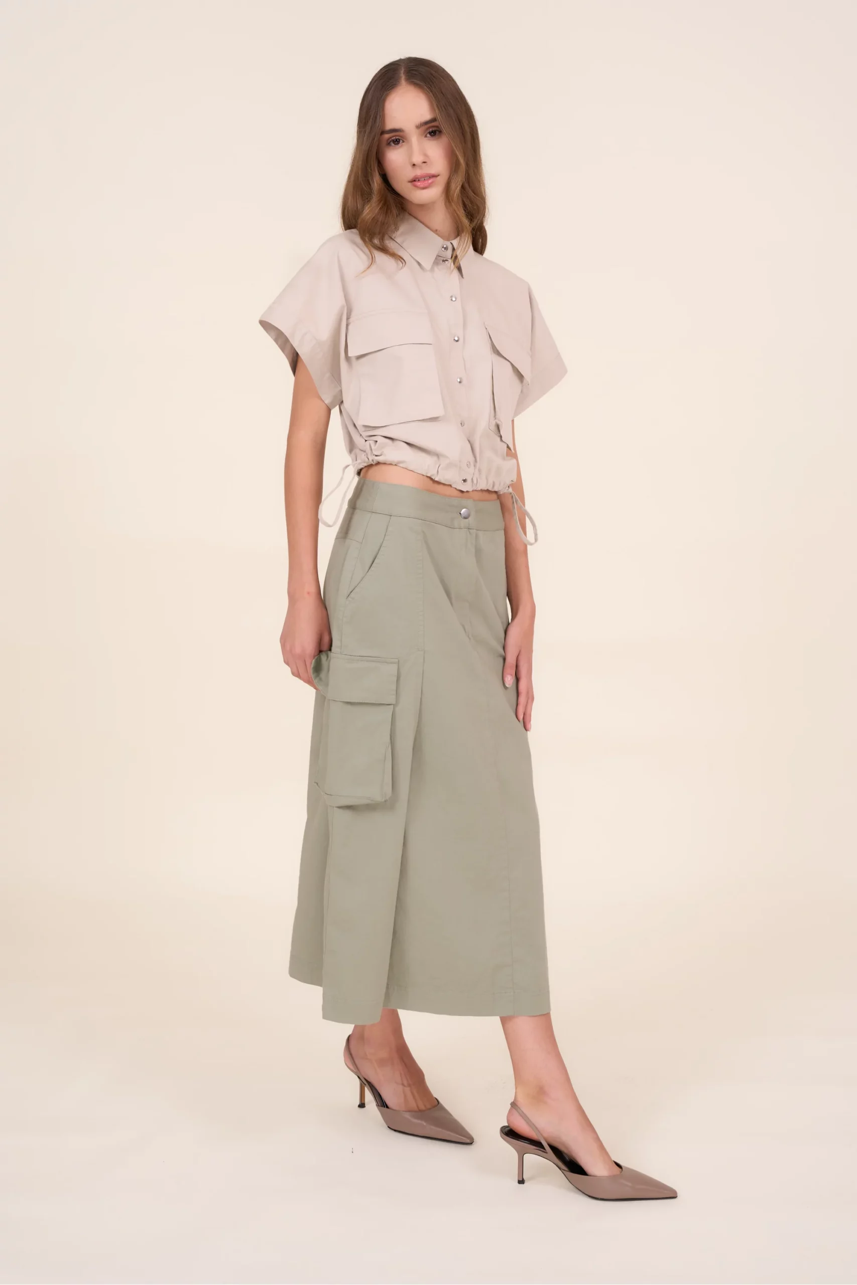 Spódnica MIDI w kolorze khaki - SAMBA Cotton Club - obrazek 4