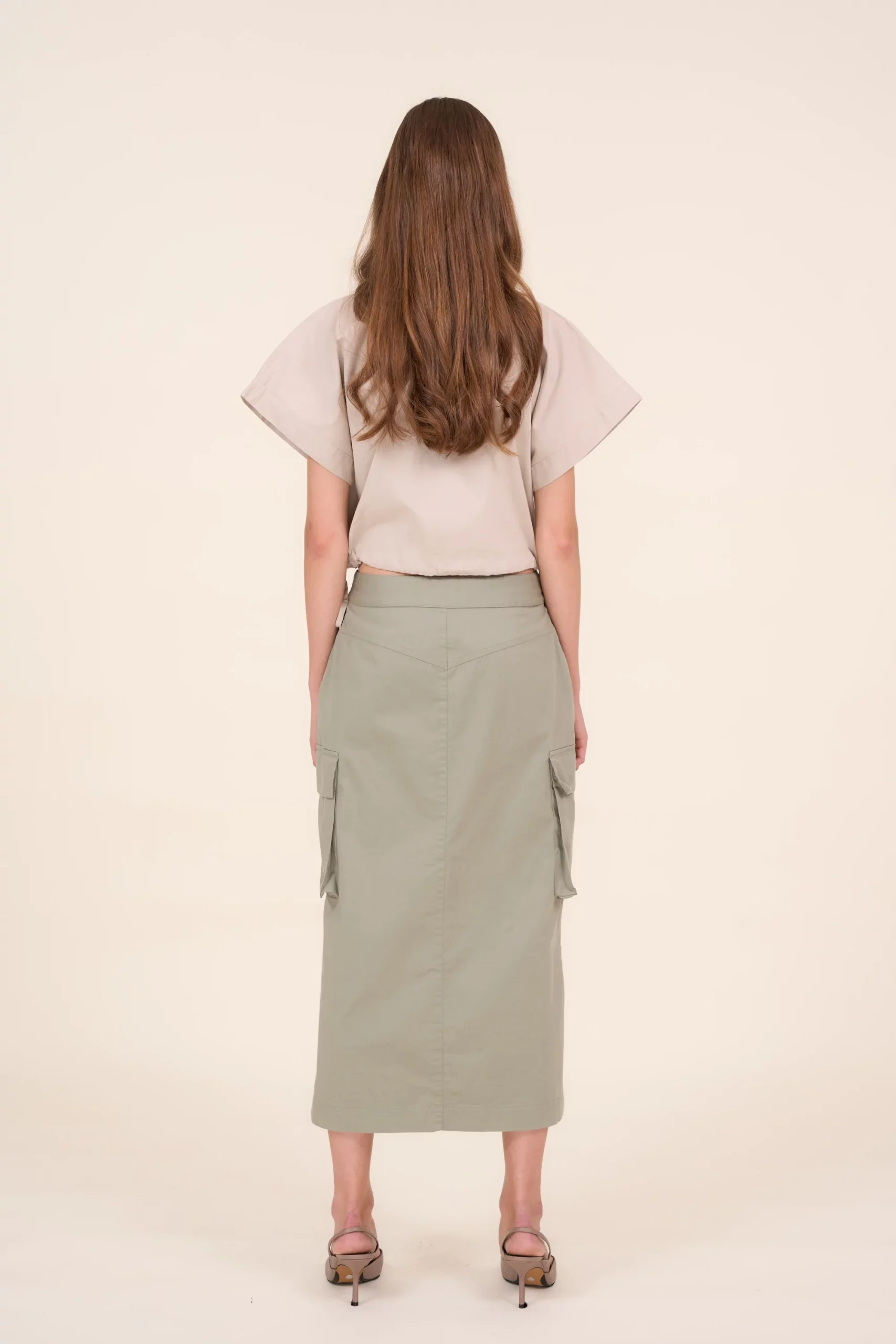 Spódnica MIDI w kolorze khaki - SAMBA Cotton Club - obrazek 2