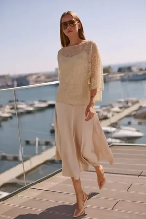 Satynowa złota spódnica 7117-2 Ezuri