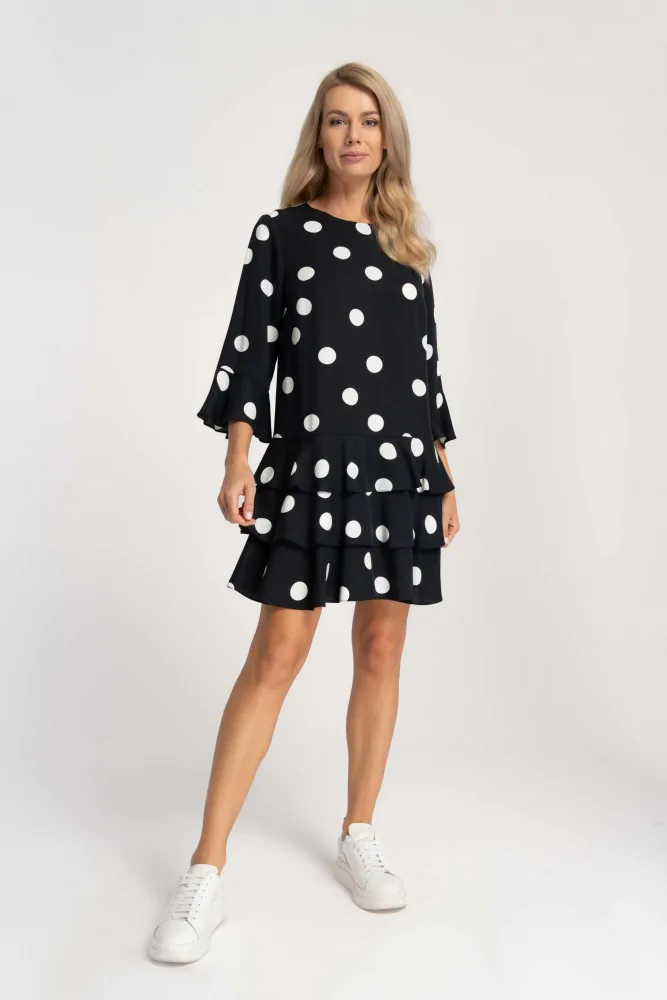 DARIA - sukienka MINI w retro grochy czarna Cotton Club