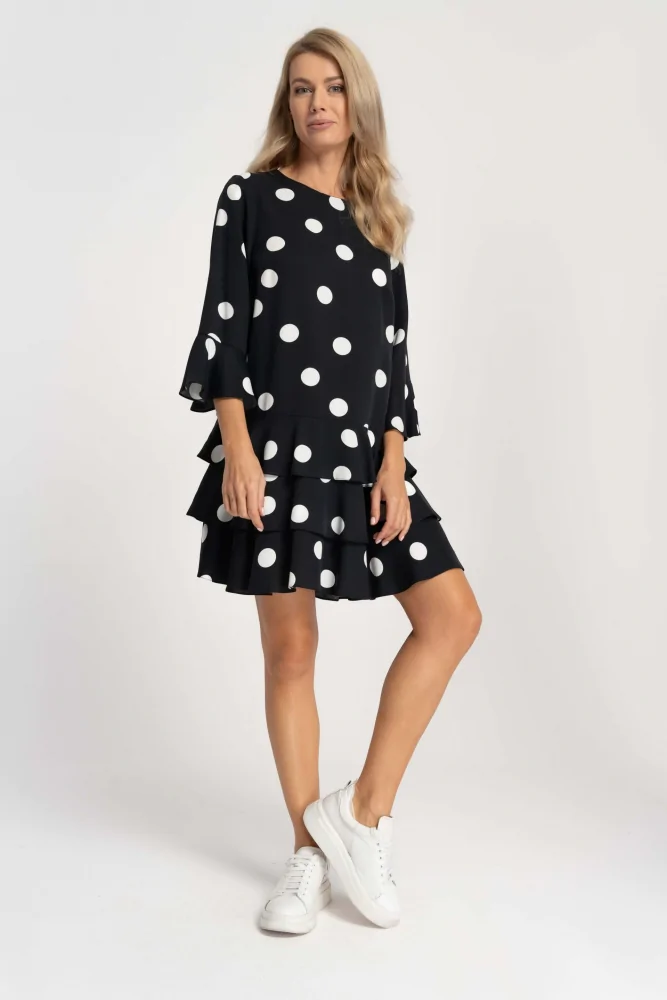 DARIA - sukienka MINI w retro grochy czarna Cotton Club - obrazek 3
