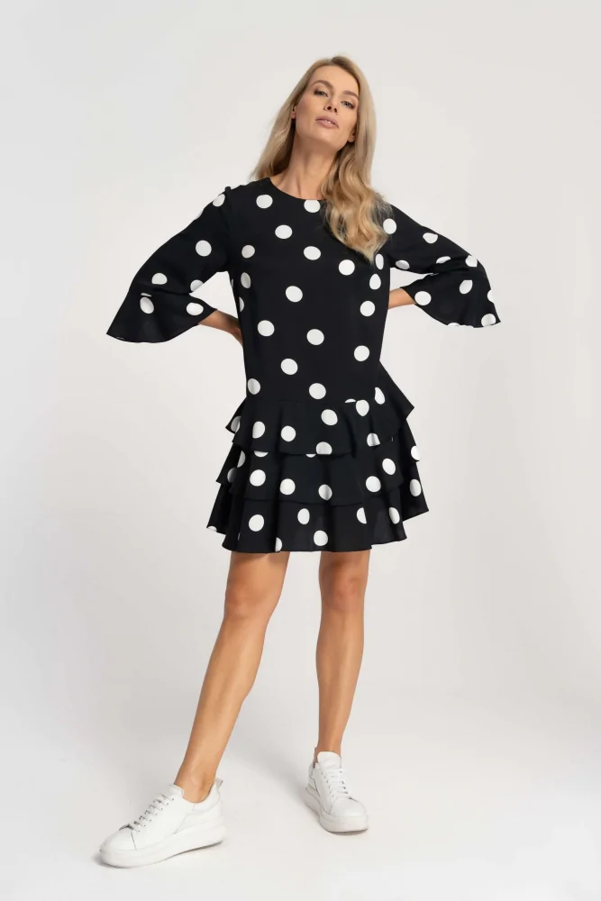 DARIA - sukienka MINI w retro grochy czarna Cotton Club - obrazek 5