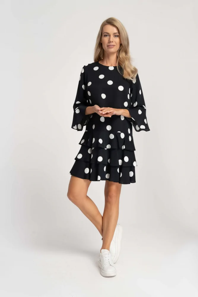 DARIA - sukienka MINI w retro grochy czarna Cotton Club - obrazek 2