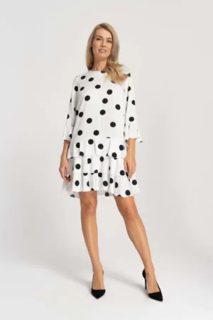 DARIA - sukienka MINI w retro grochy biała Cotton Club