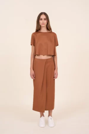 Brązowa spódnica z zakładką - ARA Cotton Club