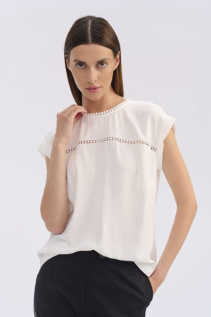 Wizytowa bluzka FERIA z mereżką w kolorze ecru