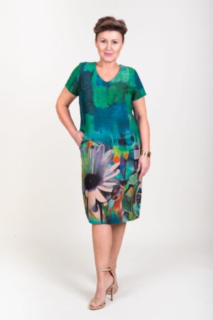 Taliowana sukienka z motywem kwiatowym IDALIA zielona Modena Styl