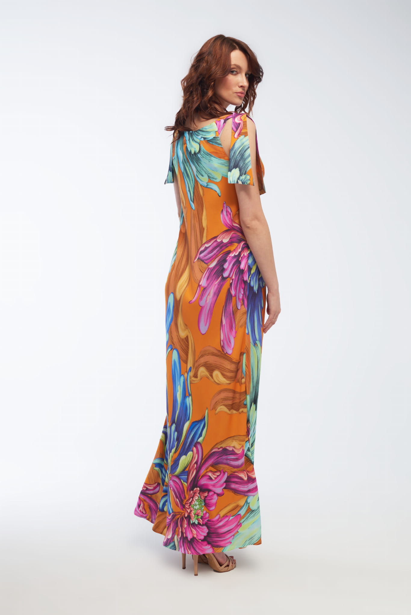 Wiskozowa sukienka ze skosu VIVIANA pomarańczowa Modena styl - obrazek 5