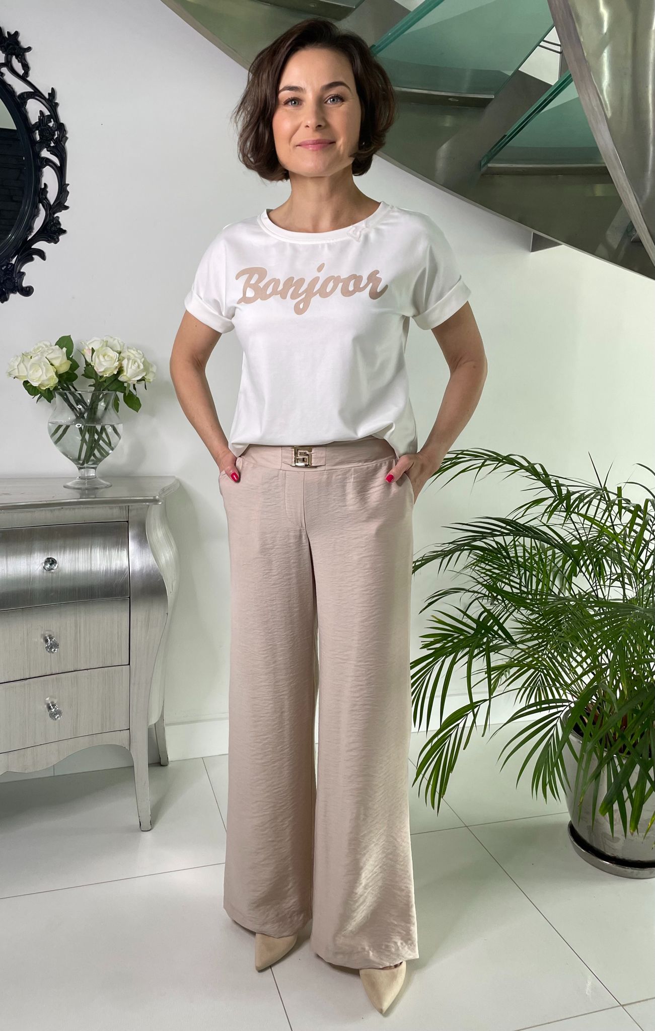 Beżowe, wiskozowe spodnie Midori feminine fashion - obrazek 2