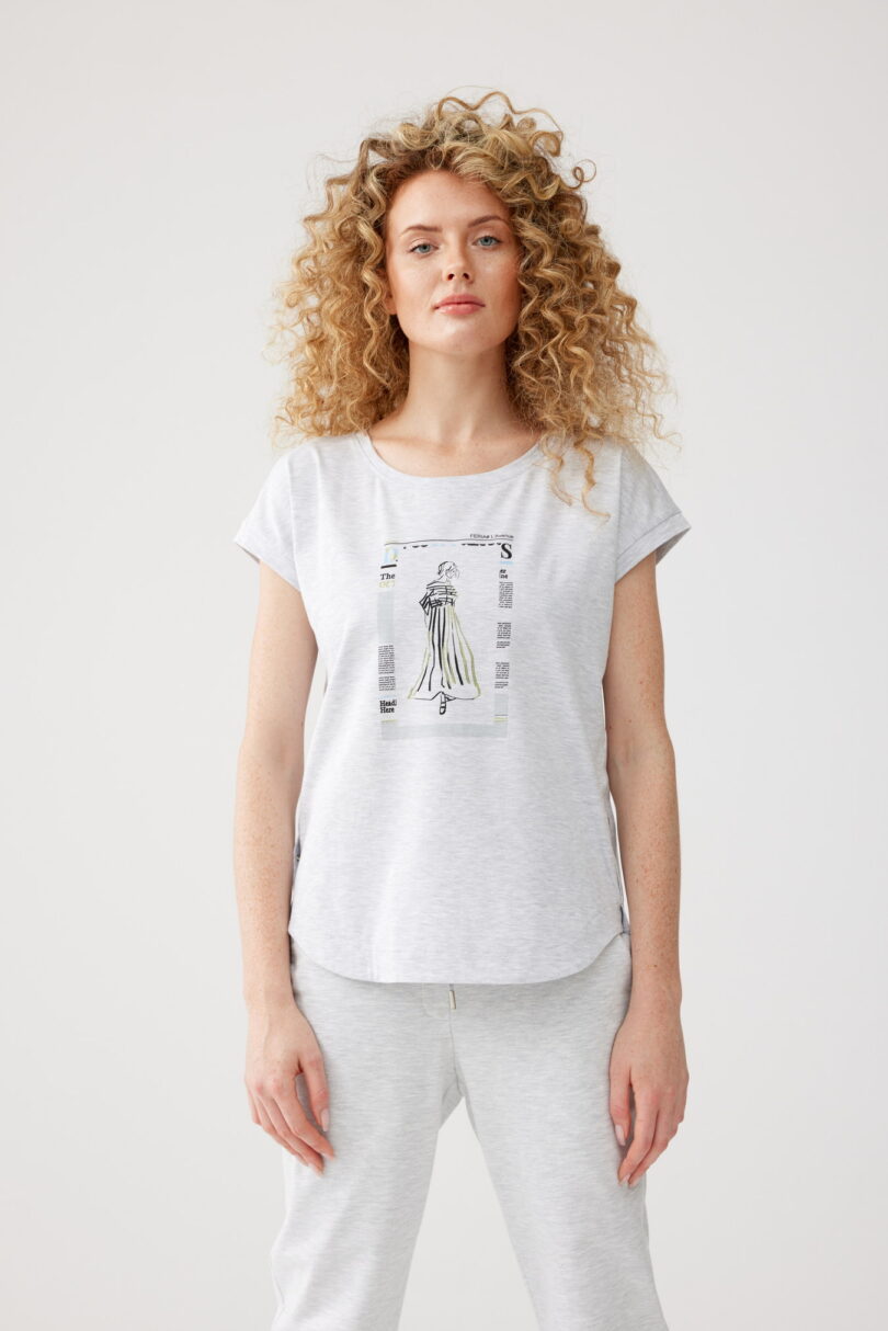 Casualowo-sportowy t-shirt FERIA w kolorze szarego melanżu - obrazek 2