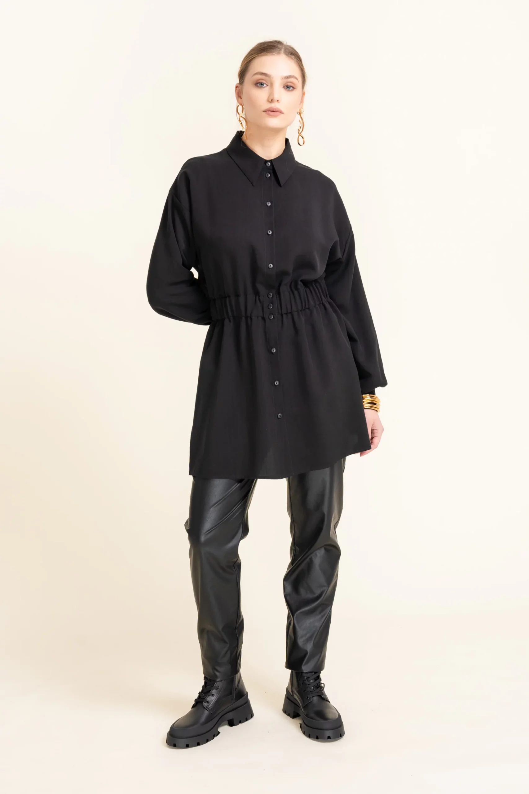 Długa czarna koszula - LORE Cotton Club - obrazek 3