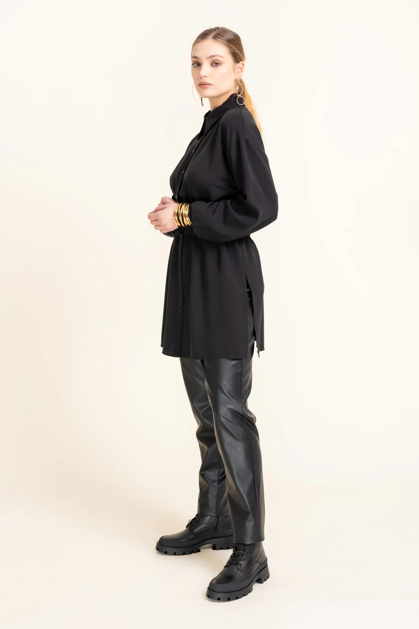 Długa czarna koszula - LORE Cotton Club - obrazek 4