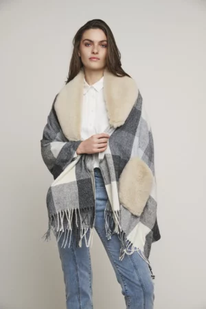 Ponczo z futerkiem Apollo Rino & Pelle szare