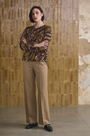 Casualowo-wizytowe spodnie FERIA z szeroką nogawką w kolorze kamelowym