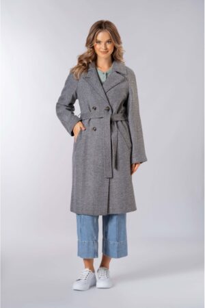 Płaszcz Reglan z paskiem m564 jodełka szara Szulist