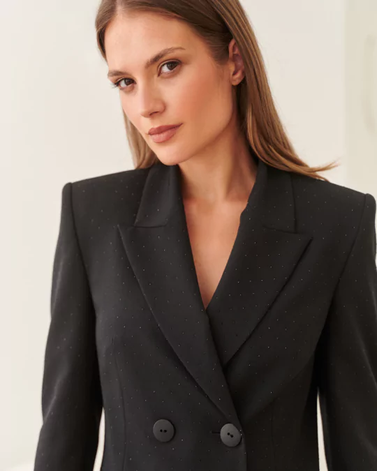 Czarna elegancka marynarka damska z cyrkoniami Ezuri - obrazek 2