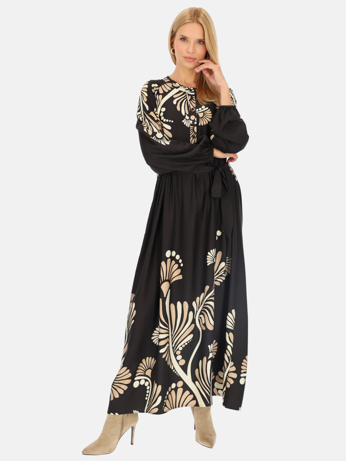 Czarna sukienka maxi motywem roślinnym Smashed Lemon 24532 - obrazek 2