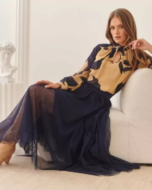 Beżowo-granatowa bluzka damska Ezuri