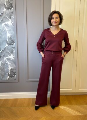 Spodnie Dzianina Bordowe Midori feminine fashion