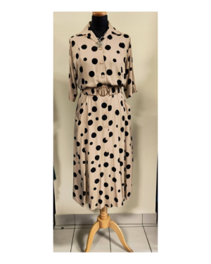 Wiskozowa rozpinana szmizjerka beżowa w czarne grochy Salsa