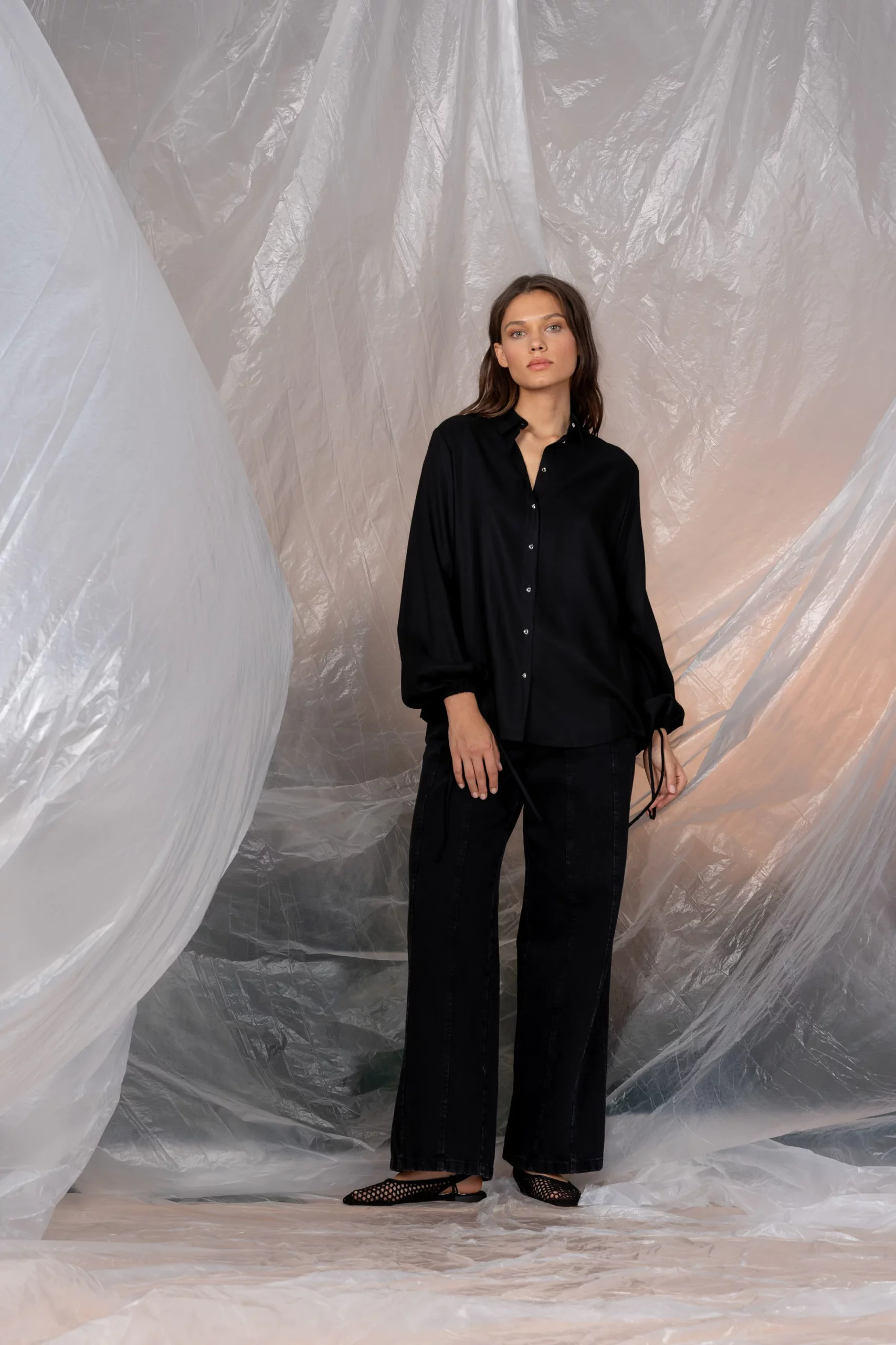 Czarna koszula z szerokimi rękawami - FONNO Cotton Club